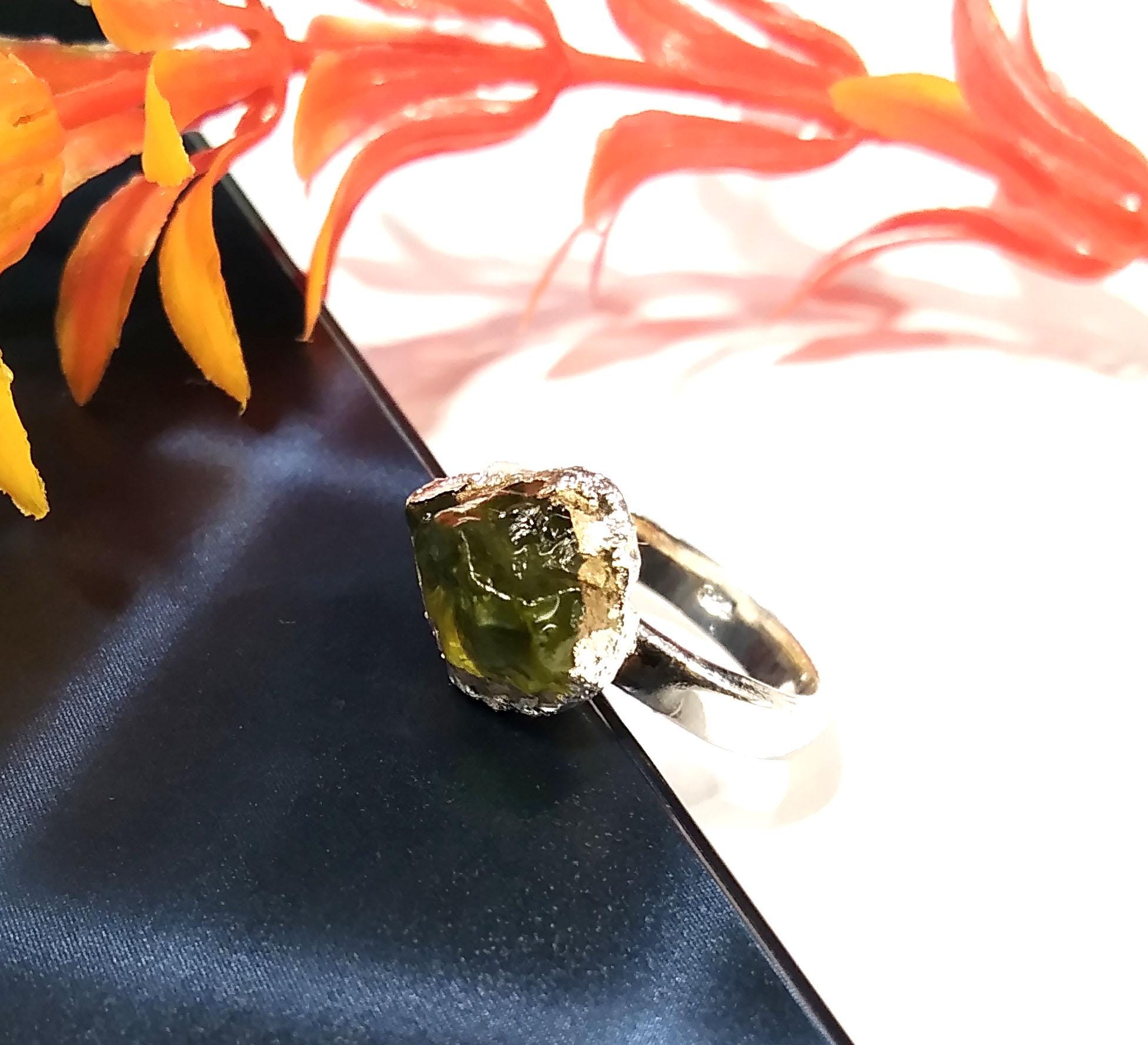 Natural Raw Peridot Rough Gemstone Ring, 925 Solid Sterling Silver Ring, Peridot Stone Size 11x9mm Handmade Ring, Gift Wedding Ring Jewelry